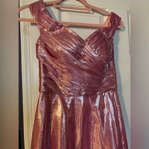 Metallic Pink Shiny Off Shoulder Dress Long Gown S